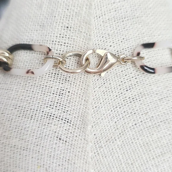 Beautiful Tortoiseshell and Rhinestone Gold Tone Long Necklace - Picture 4 of 6